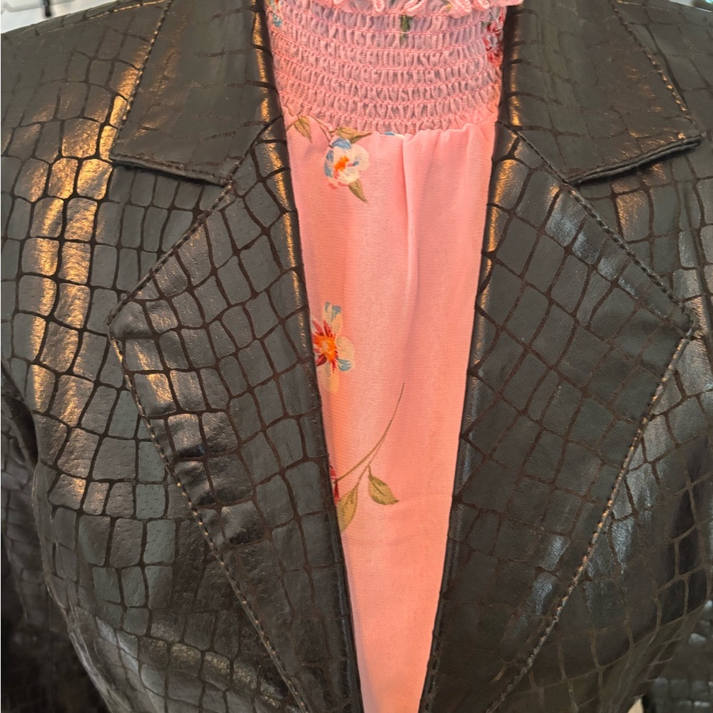 Dialogue Shiny Black Croc-Patterned genuine LEATHER Blazer xs - Picture 8 of 11